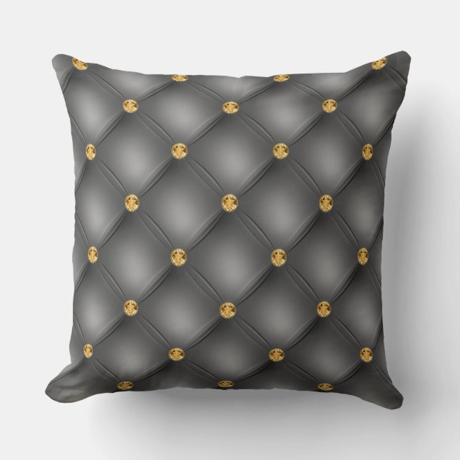 Elegant Glam Tufted Gold Diamond Steel Grey Kussen (Voorkant)