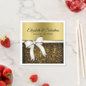 Elegant Glam White Ribbon & Gold Sparkles Weduwen Servet (Insitu)