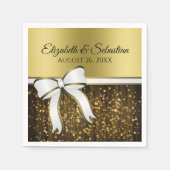 Elegant Glam White Ribbon & Gold Sparkles Weduwen Servet (Voorkant)