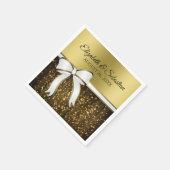 Elegant Glam White Ribbon & Gold Sparkles Weduwen Servet (Hoek)
