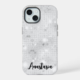 Elegant Glam White Silver Glitz Sparkle iPhone 15 Case