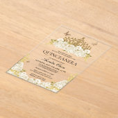 Elegant Glam Wit Bloemengoud Tiara Quinceanera Acryl Uitnodigingen (Laagn)
