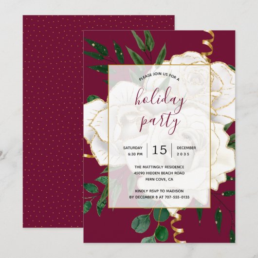 Elegant Glam Wit Rozen feestje Kaart (Voorkant / Achterkant)