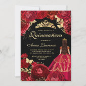 Elegant Glam Zwart Goud Rood Quinceanera Kaart (Voorkant)