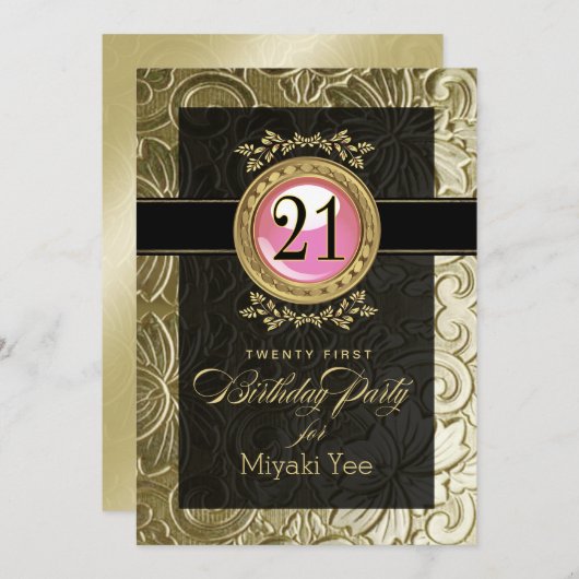 Elegant Glamor 21e verjaardag in reliëf Kaart (Voorkant / Achterkant)