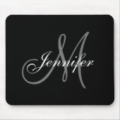 Elegant Glamor Black White Grey Monogram Name Muismat (Voorkant)