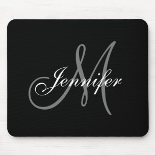 Elegant Glamor Black White Grey Monogram Name Muismat