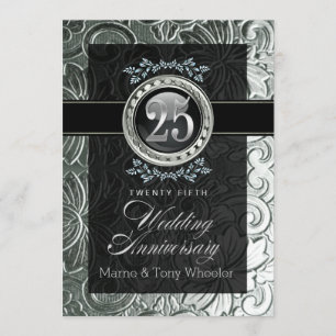 Elegant Glamor Carved Floral 25th Jubileum Kaart