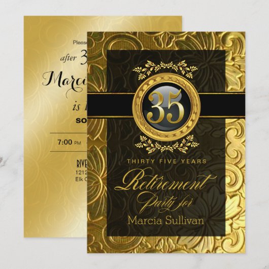 Elegant Glamor Embossed Retirement Party Kaart (Voorkant / Achterkant)