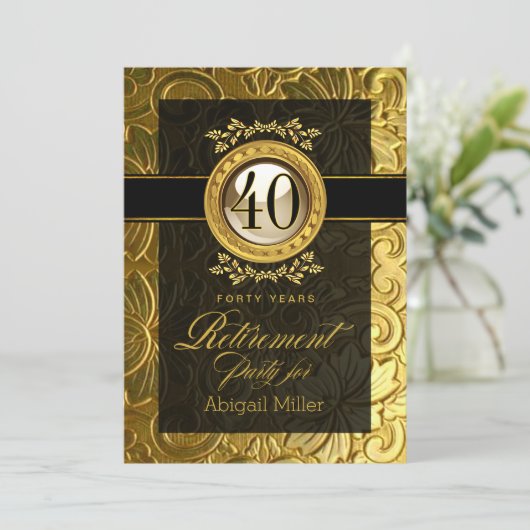 Elegant Glamor Embossed Retirement Party Kaart (Staand voorkant)