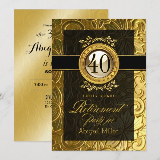 Elegant Glamor Embossed Retirement Party Kaart (Voorkant / Achterkant)