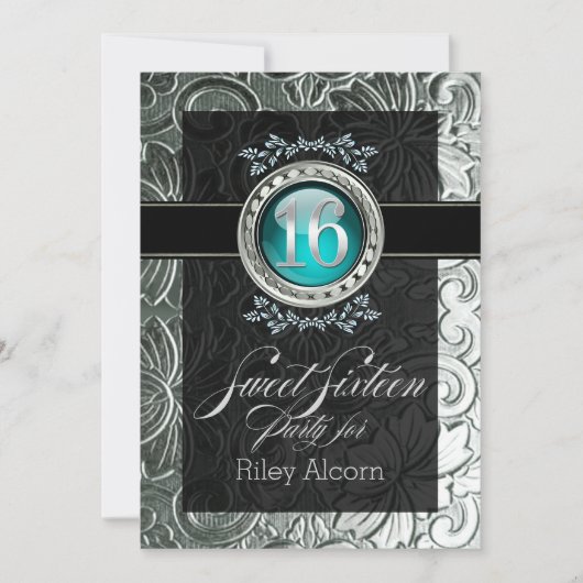 Elegant Glamor Embossed Sweet Sixteen Kaart (Voorkant)