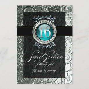 Elegant Glamor Embossed Sweet Sixteen Kaart