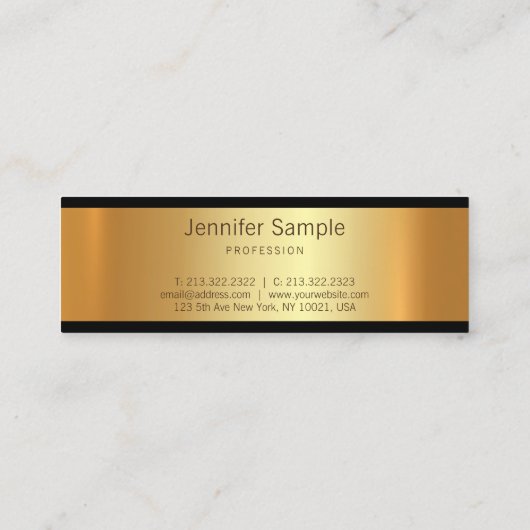 Elegant Glamor Gold Modern Script Plain Luxe Mini Visitekaartje (Achterkant)