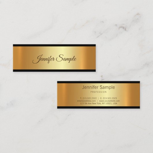 Elegant Glamor Gold Modern Script Plain Luxe Mini Visitekaartje (Voorkant / Achterkant)
