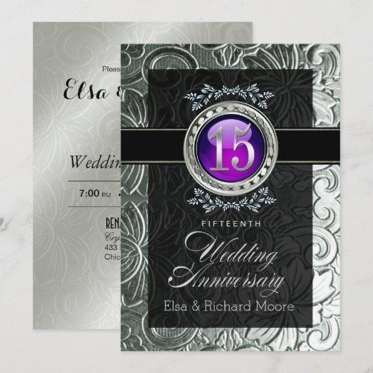 Elegant Glamor Ingegraveerd 15e Jubileum Kaart (Voorkant / Achterkant)