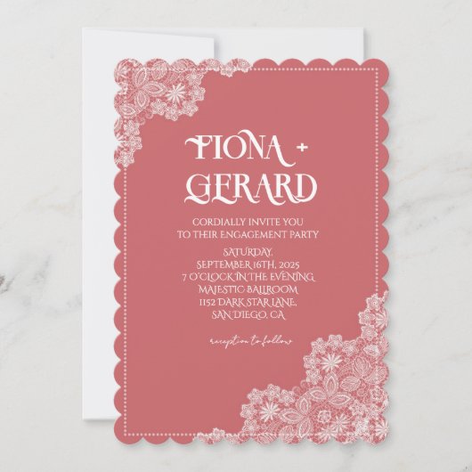 Elegant Glamor Lace Engagement Party Invitation Kaart (Voorkant)