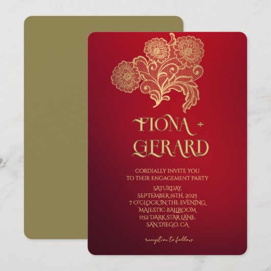 Elegant Glamor Lace Engagement Party Invitation Kaart (Voorkant / Achterkant)