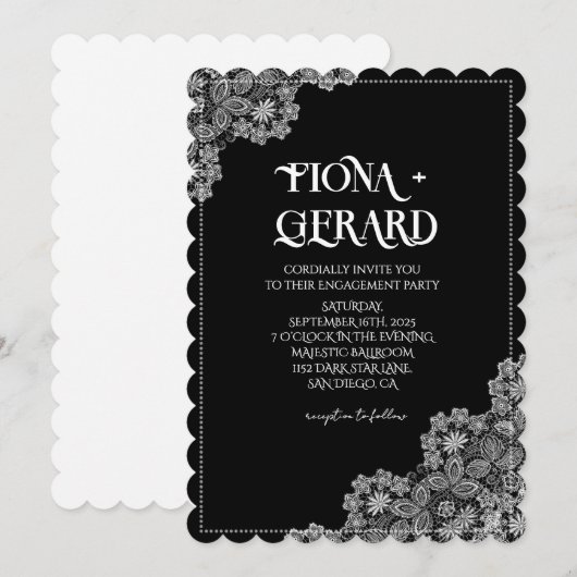 Elegant Glamor Lace Engagement Party Invitation Kaart (Voorkant / Achterkant)