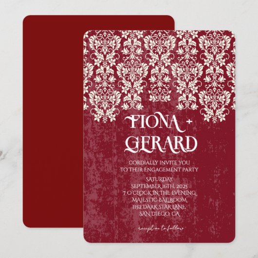 Elegant Glamor Lace Engagement Party Invitation Kaart (Voorkant / Achterkant)