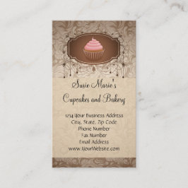 Elegant Glamor Mocha Damask Cupcake Bakery Visitekaartje