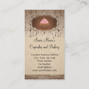 Elegant Glamor Mocha Damask Cupcake Bakery Visitekaartje