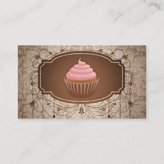 Elegant Glamor Mocha Damask Cupcake Bakery Visitekaartje (Achterkant)