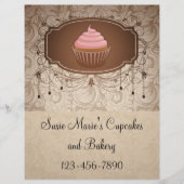 Elegant Glamor Mocha Damask Cupcake Design Flyer (Voorkant)