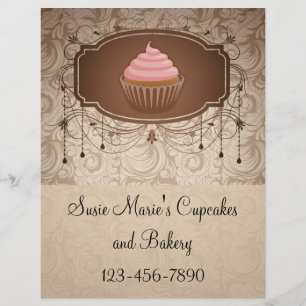 Elegant Glamor Mocha Damask Cupcake Design Flyer