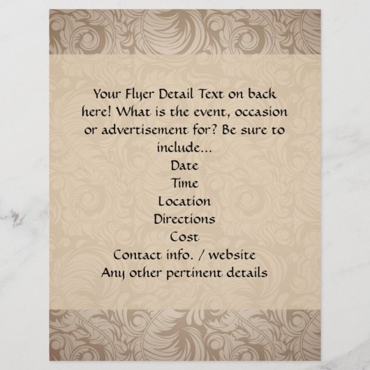 Elegant Glamor Mocha Damask Cupcake Design Flyer (Achterkant)