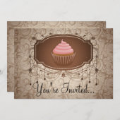 Elegant Glamor Mocha Damask Cupcake Design Kaart (Voorkant / Achterkant)