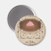 Elegant Glamor Mocha Damask Cupcake Design Magneet (Voorkant / Achterkant)