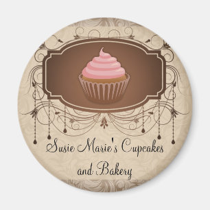 Elegant Glamor Mocha Damask Cupcake Design Magneet