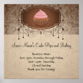 Elegant Glamor Mocha Damask Cupcake Design Sign Poster (Voorkant)