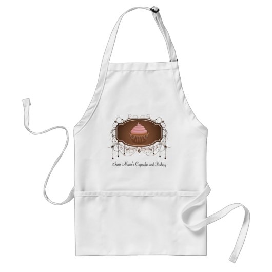 Elegant Glamor Mocha Damask Cupcake Design Standaard Schort (Voorkant)