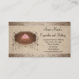 Elegant Glamor Mocha Damask Cupcake Visitekaartje