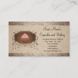 Elegant Glamor Mocha Damask Cupcake Visitekaartje