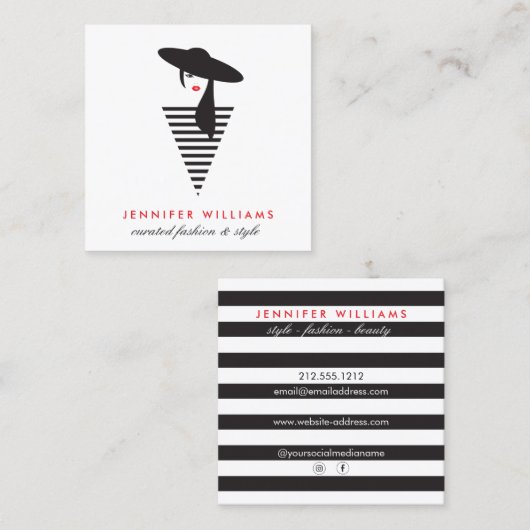 Elegant Glamor Mod Stylist, Boutique Vierkante Visitekaartje (Voorkant / Achterkant)