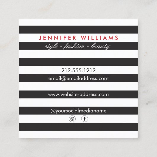 Elegant Glamor Mod Stylist, Boutique Vierkante Visitekaartje (Achterkant)