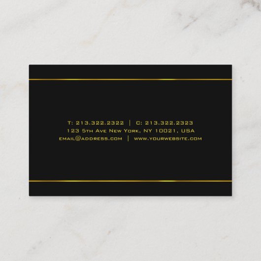 Elegant Glamor Modern Gold Striped Black Sjabloon Visitekaartje (Achterkant)
