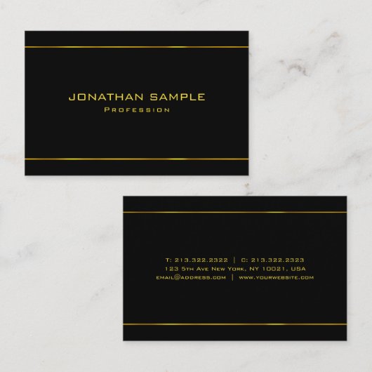 Elegant Glamor Modern Gold Striped Black Sjabloon Visitekaartje (Voorkant / Achterkant)