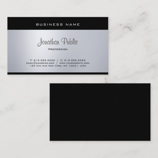 Elegant Glamor Silver Modern Hand Script Font Visitekaartje (Voorkant / Achterkant)