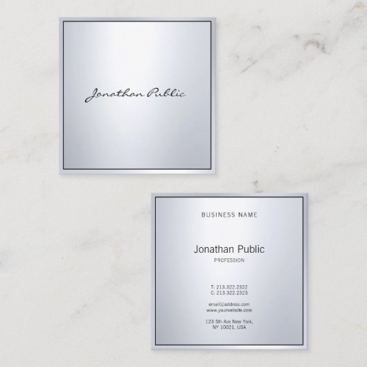 Elegant Glamor Silver Professional Modern Plain Vierkante Visitekaartje (Voorkant / Achterkant)