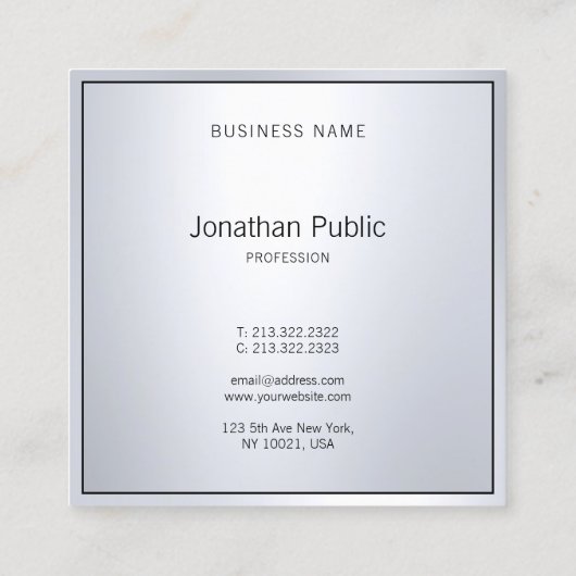 Elegant Glamor Silver Professional Modern Plain Vierkante Visitekaartje (Achterkant)