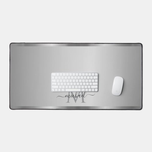 Elegant Glamorous Silver Custom Name Monogram Bureaumat (Keyboard & Muis)