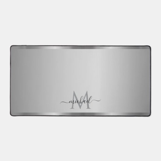 Elegant Glamorous Silver Custom Name Monogram Bureaumat (Voorkant)