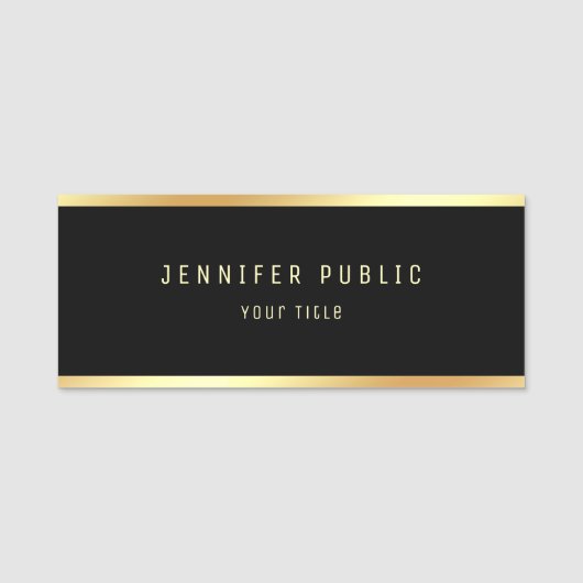 Elegant glamour Black en Gold Moderne Sjabloon Naamplaatje (Voorkant)