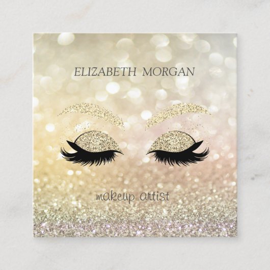 Elegant Glamoureus Bokeh Glitter Faux Lashes Vierkante Visitekaartje (Voorkant)