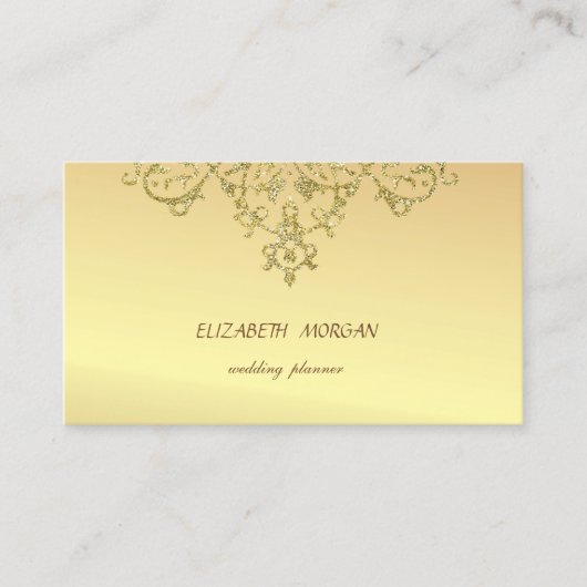 Elegant Glamoureus Chic, Faux Gold, Glittery Lace Visitekaartje (Voorkant)