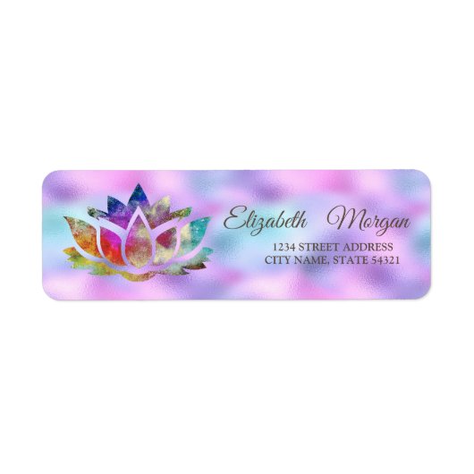 Elegant Glamoureus Colorful Lotus Holographic Etiket (Voorkant)